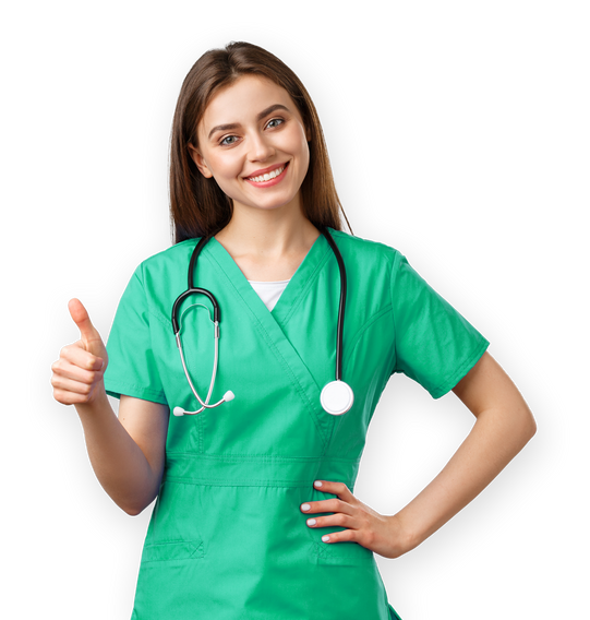 Frau mit grünem Kittel