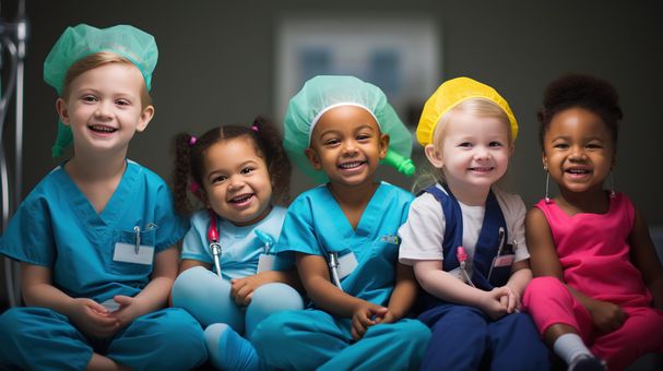 Junge Kinder mit Träumen zukünftige medizinische Fachkräfte zu werden